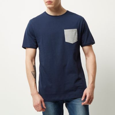 Navy textured chest pocket t-shirt